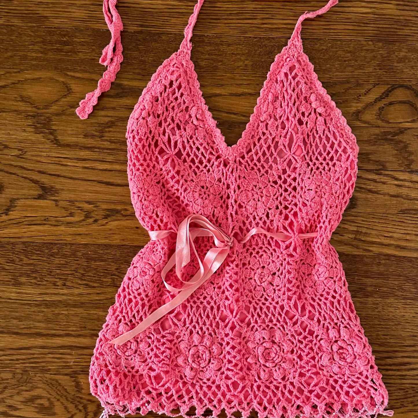 Vintage Pink Crochet Halter Top