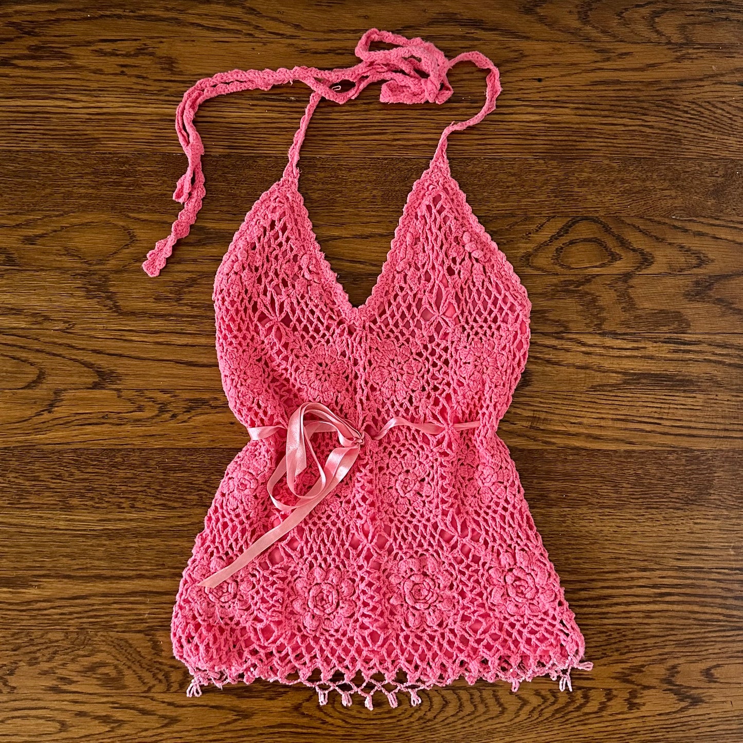 Vintage Pink Crochet Halter Top