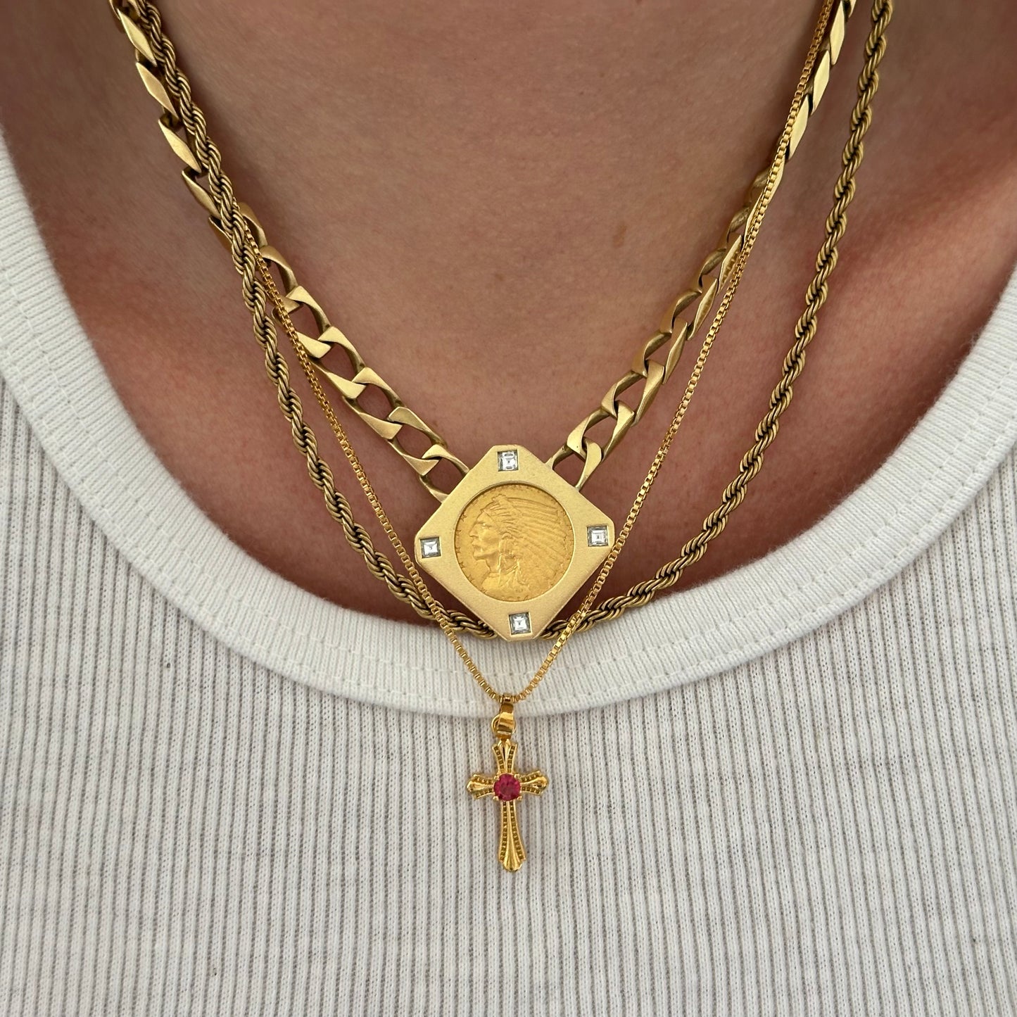 Ruby Cross Gold Pendant Necklace