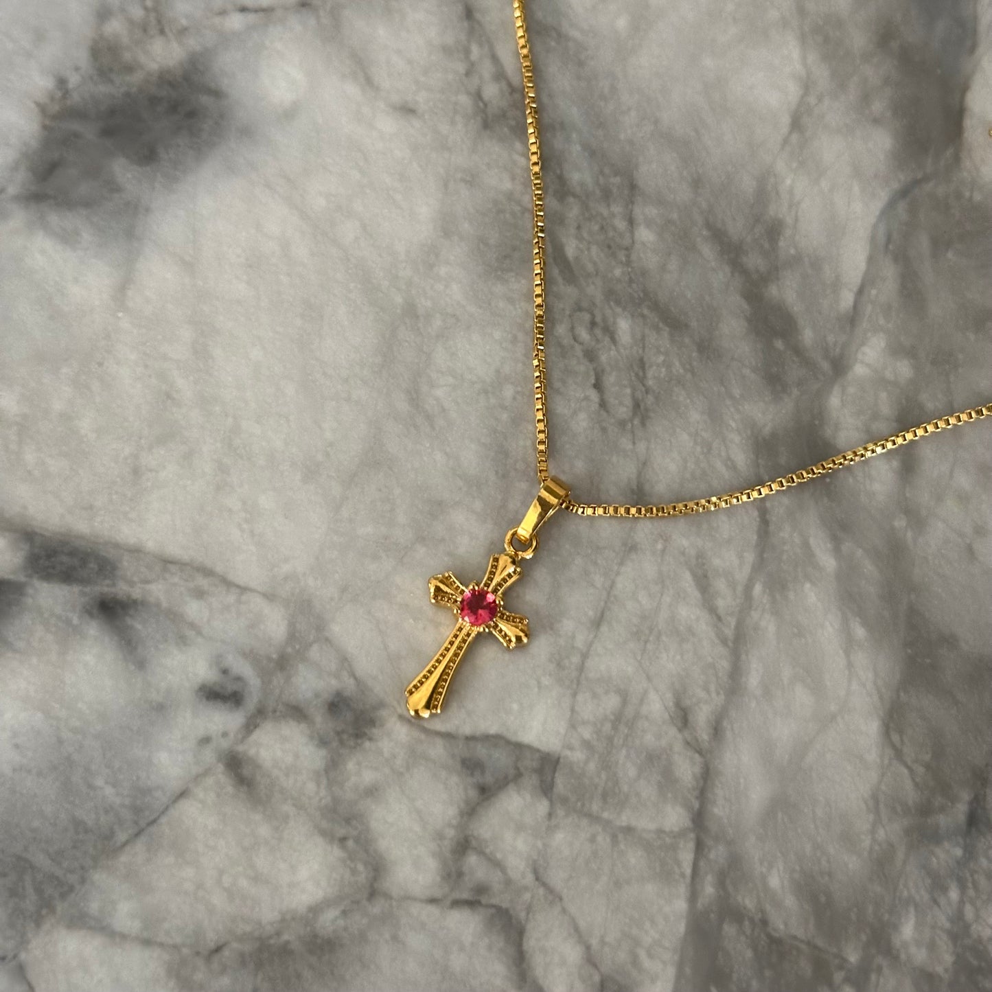 Ruby Cross Gold Pendant Necklace